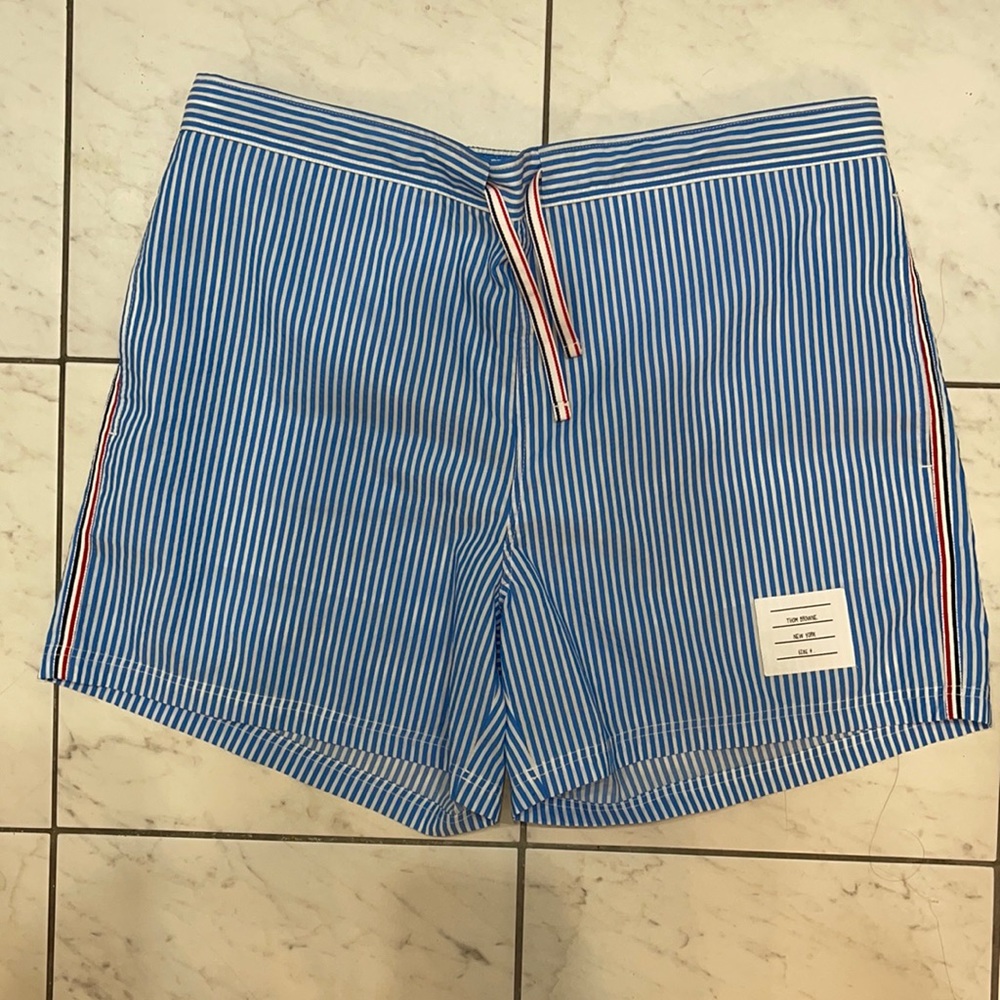 Thom Browne Seersucker Blue Swim Shorts
